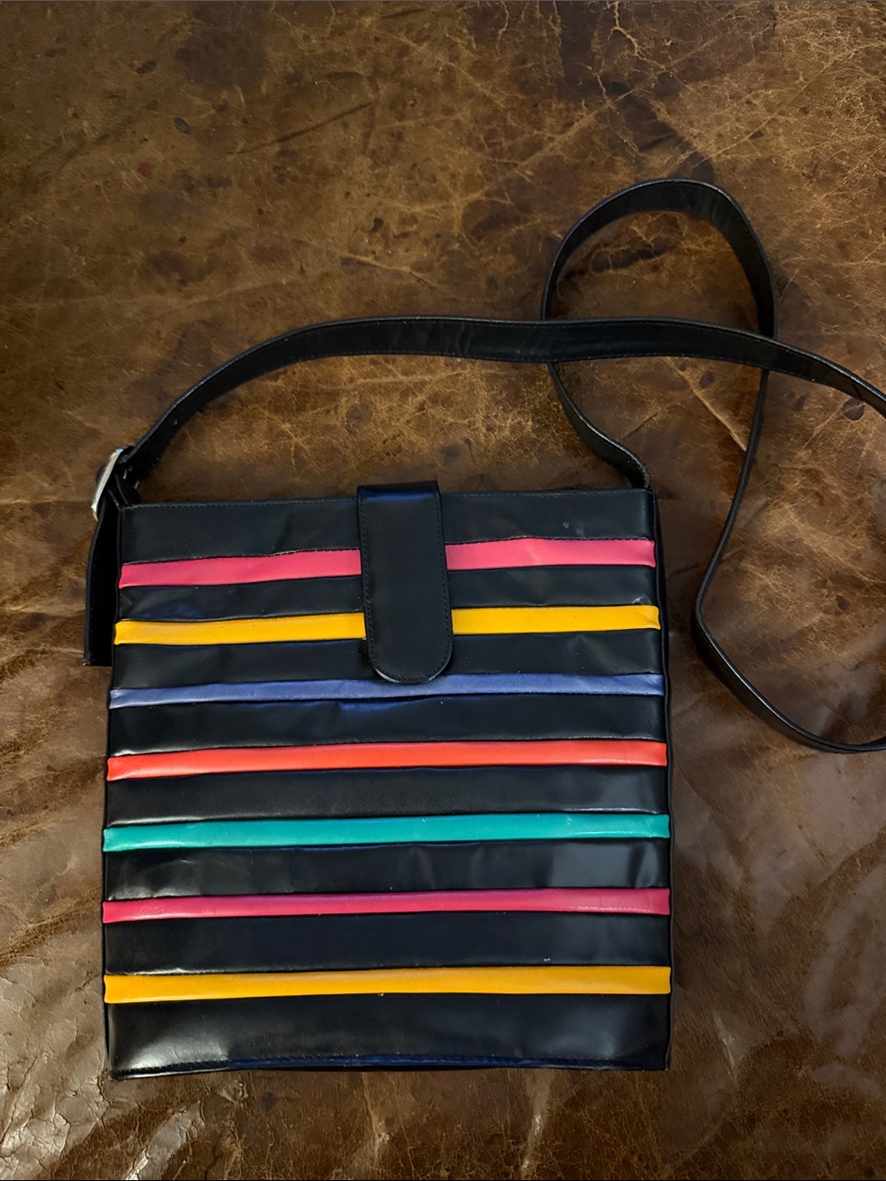VTG Ginnie Johansen Genuine Leather Black Shoulder Bag 90s